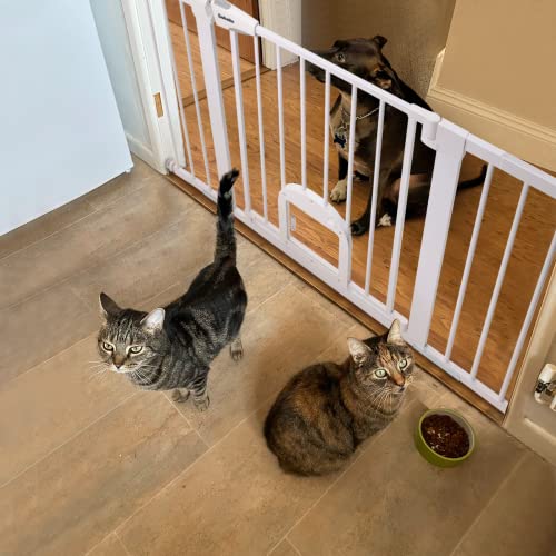 Babelio 29-48" Extra Wide Baby Gate With Adjustable Cat Door, Easy Install Pressure/Hardware Mounted Dog Gates For The House, Auto Close Pet Gate For Stairs, Easy Walk Thru, White #TOP5