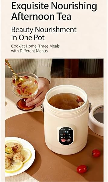 Multifunctional Health Pot, Mini Electric Pot, 500W Portable 12H Reservation, Ceramic Glaze Inner, Multifunction Cooking Pot for Dorm Office Travel (B,1.6L) - 3