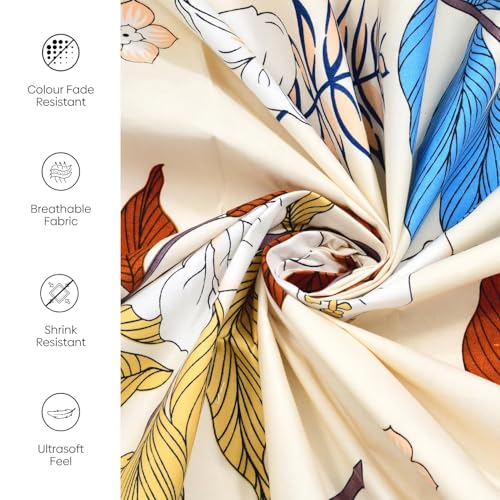 Image of Rivermoor 200 TC Ultrasoft Cotton Bedsheet for Double Bed | Queen Size Bed Sheet with 2 Pillow Covers | Beige Floral Print | 88 x 96 Inches | Breathable & Hypoallergenic
