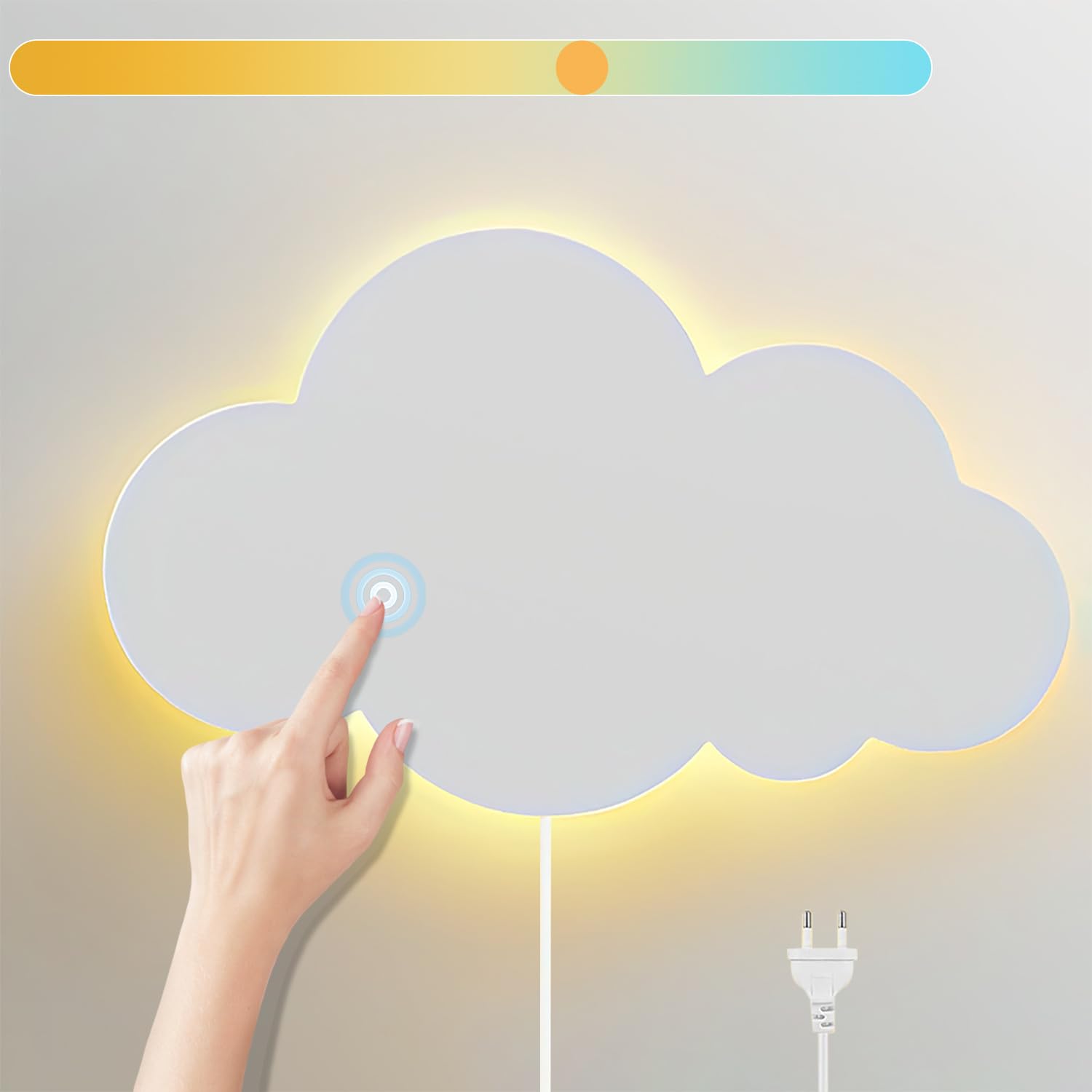 Lámpara de Pared Interior con Interruptor Táctil LED Regulable Lámpara de Noche Habitación Infantil Aplique de Pared con Enchuf Moderna Lámpara de Lectura para Dormitorio Salon, Blanco