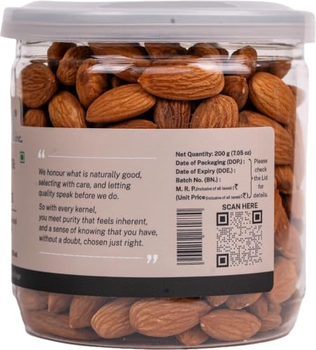 Image of Lagom Roasted Unsalted Almonds 200g | Dry Roasted Badam | Small Batch, Crunchy Texture | No Preservatives | Vegan, Gluten Free, Non-GMO