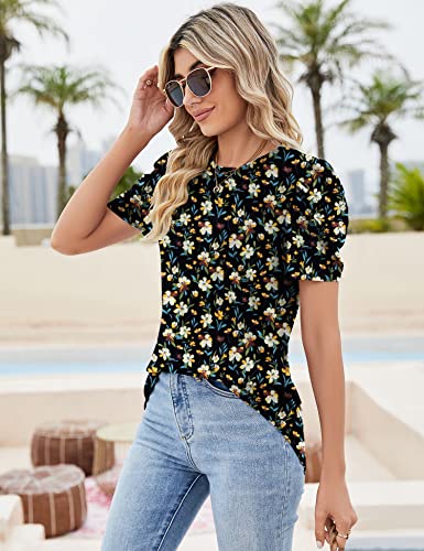 Ivicoer Women's T-Shirts Floral Puff Sleeve Top Casual Shirt Trendy 2023 Bohemian Blouses Fashion Boho Floral Print Shirt Xxl #TOP3