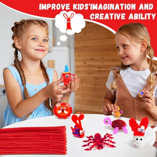 Image of Red Pipe Cleaners Craft,200pcs Craft Supplies Chenille Stems Arts & Crafts for DIY Valentines Day Decorations,Flowers Making Pipe Cleaners Bulk Gifts for Her Room Decor,Valentine Candy Ornament