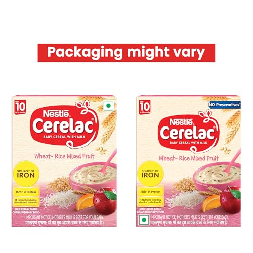 Image of CERELAC Baby Food Cereal | No Preservatives | Wheat Rice Mixed Fruit for 10 to 24 Months Baby | Source of Iron & Protein for Babies | Instant Cereal | 300g