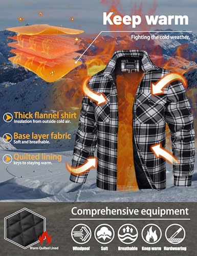 Image of TACVASEN Men's Flannel Shirt Quilted Lined Theraml Winter Coat Button Down Insulated Flannel Shirts Jacket
