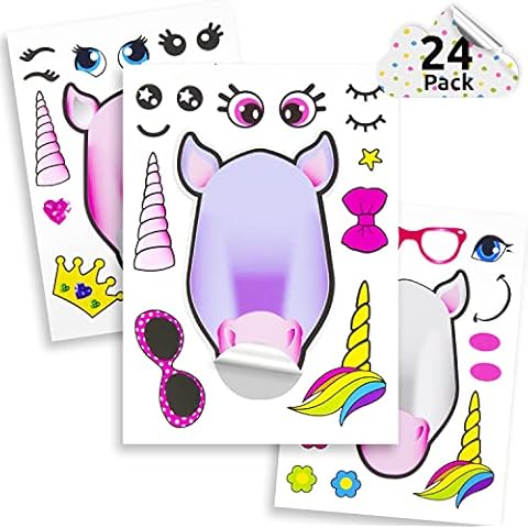 24 Make A Unicorn Stickers for Kids - Great Unicorn Theme Birthday Party Favors - Fun Craft Project for Children 3+ - Let Your Kids Get Creative & Design Their Favorite Unicorn Stickers Cover