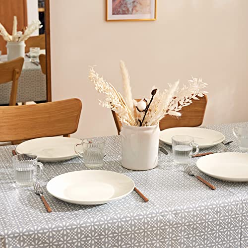 KP HOME Wipe Clean Tablecloth Grey PVC Table Cover - Rectangle 200 x 140 cm - Easy Wipeable Vinyl Plastic Table Cloth With Retro Floral Print For Indoor And Outdoor