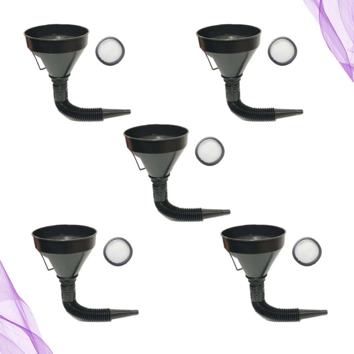 5pcs Thickened Plastic Oil Funnel with Mesh Screen Filter for Engine Gasoline Kerosene Filling for Car Motorcycle Use