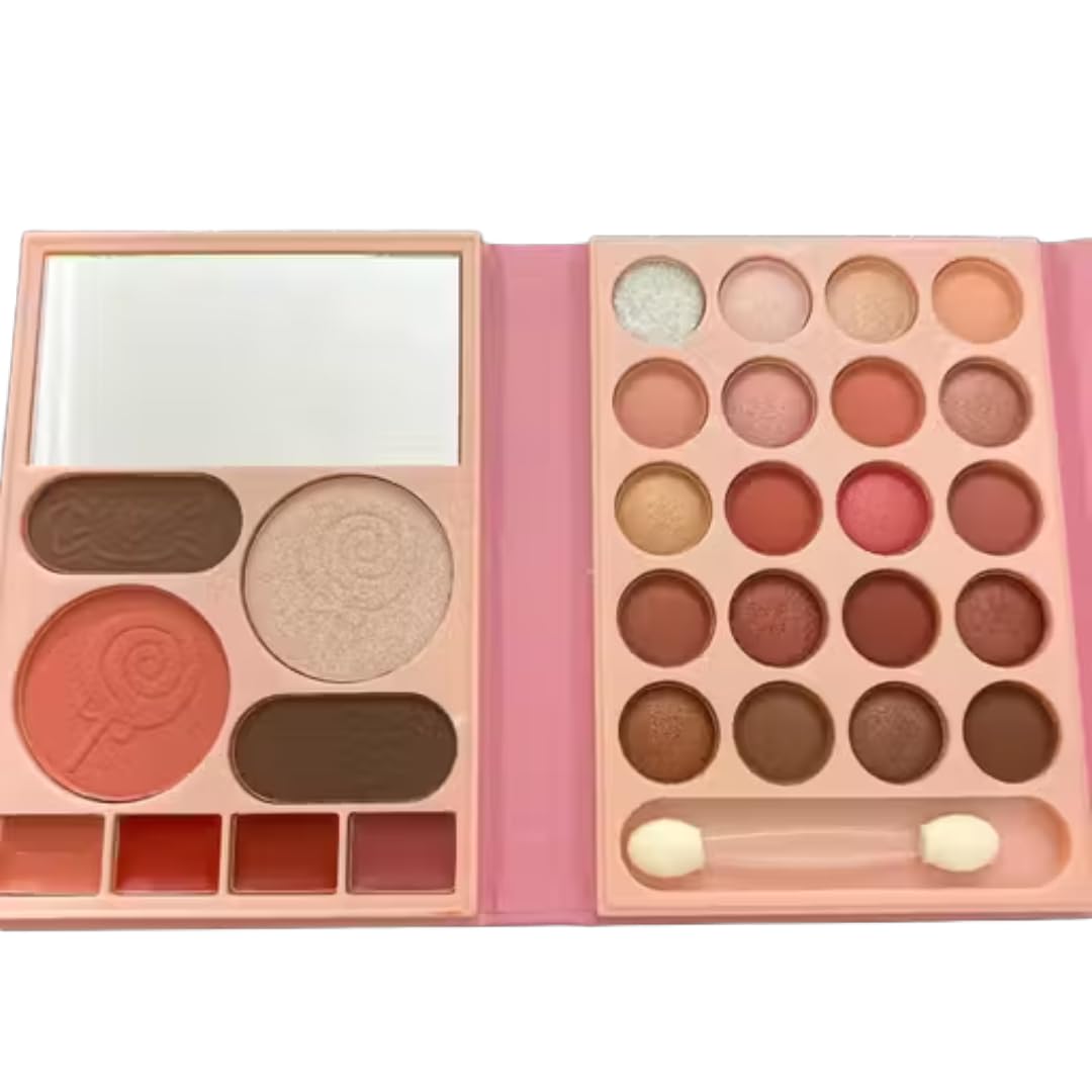 Makeup Palette with 20 Eyeshadows, Blush, Highlighter, Bronzer and Lip Colours, Pink, with Mirror-image-48