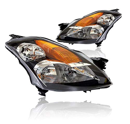 Replacement Headlights Assembly GNSAT06-G2 For 2007-2009 Altima 4 Doors Sedan Halogen Headlamps With Black Housing Amber Reflector Clear Lens Passeger And Driver Side 26060-JA00B 26010-JA00B