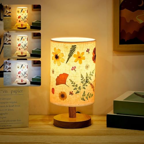 Hortsun Pressed Floral Lamp Bedside Vintage Flower Desk Lamp for Bedroom Living Room, Dorm, Home,...