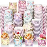 Nuenen 300 Pcs 8 oz Disposable Paper Cups Bowls Bulk Summer Ice Cream Sundae Bar Supplies for Sundae Snack Dessert Luau Baby Shower Party Supplies(Floral)