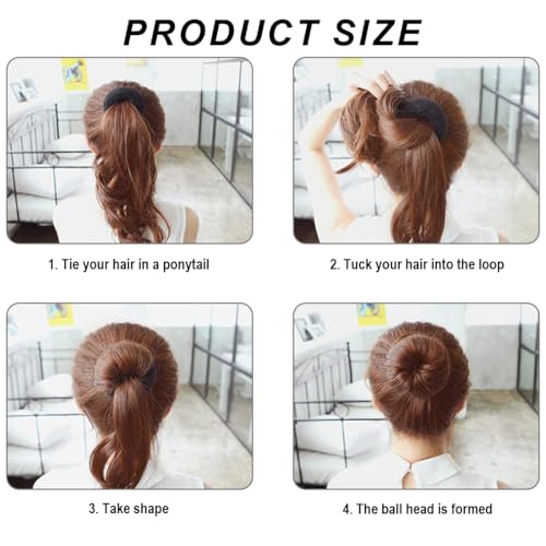 Duoleimi Haarkissen Set, 4 Stück Duttkissen Groß, Dutt Maker & Hochsteckfrisuren Zubehör, Haardonut & Haardutt in Schwarz, Braun & Cremeweiß.