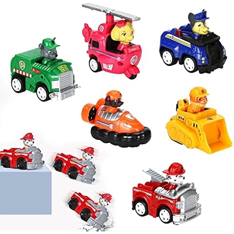 Paw Dog Children's Gift, 6 Piece Paw Dog Figures with Vehicle Set, Vehicle with Pull-Out and Wheelie Function, for Children's Birthday Gifts Cover