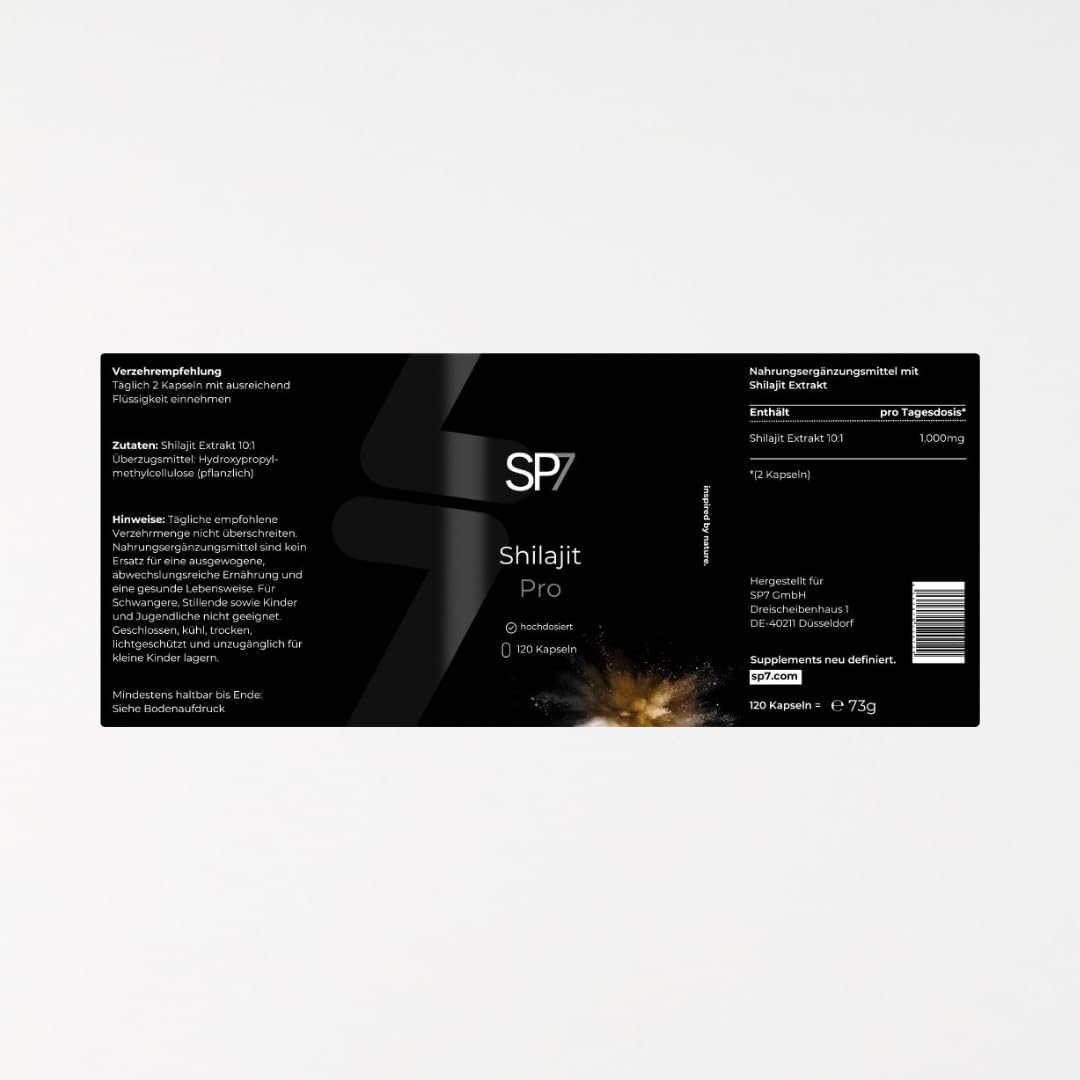 SP7® Shilajit Pro Kapseln - Himalaya Mumijo mit 85 Minerals - 120 Kapseln - hochdosiert 1000mg pro Tagesdosis - originales Shilajit aus Himalaya - vegan & laborgeprüft