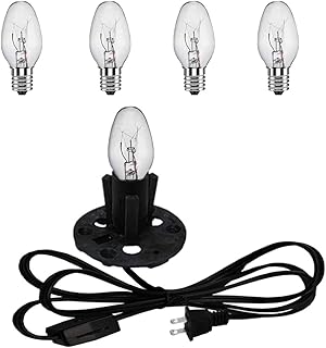 Salt Lamp Cord and Base Assembly & Clip for All Himalayan Crystal Salt Lamps -6 Free 8W E12 Base Bulbs for Salt Lamp (1P)