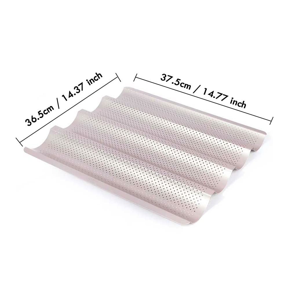CANDeal - Molde para baguette perforado con 4 ranuras, molde para pan baguette francés, molde para baguette antiadherente para hornear