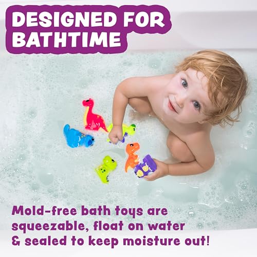 Tub Works® Dinosaur Mold Free Bath Toys, 6 Pack | Sealed, No Hole Bath Toys Design Keeps Moisture Out | Soft, Squeezable & Float on Water | Easy-Grip Baby & Toddler Bath Toy Set | Great Baby Pool Toys by Tub Works - Image 2