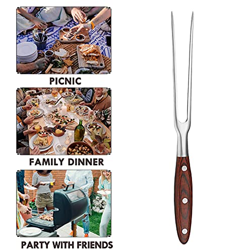 VOJACO Carving Fork, Metal Fork, 12 Inch Long Cooking Fork with Wooden Handle, Heavy Duty Stainless Steel Kitchen Serving Grill BBQ Chef Turning Barbecue Two Tined Fork - Thumbnail 7