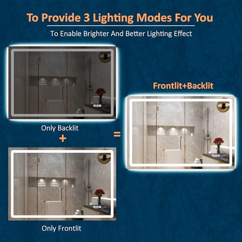 DURASPACE 48 x 32 inch Led Lighted Bathroom Mirror Dimmable Vanity Wall Mirror Anti-Fog Memory Mirrors for Bathroom Vanity (Vertical/Horizontal) by DURASPACE - Image 2