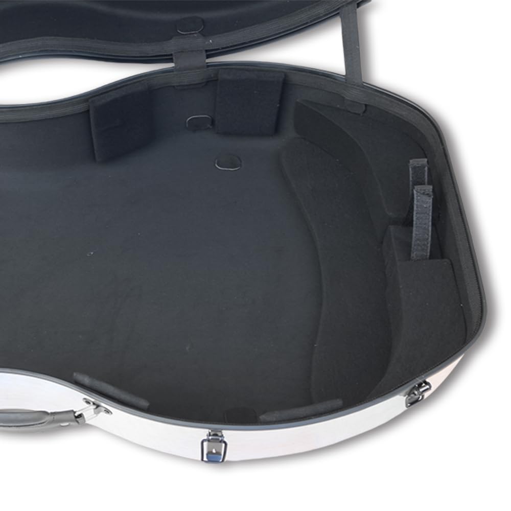Custodia per violoncello 4/4 in fibra di carbonio con manico integrato, cinghie, ruote, custodia protettiva rigida per viaggi e prestazioni (argento)
