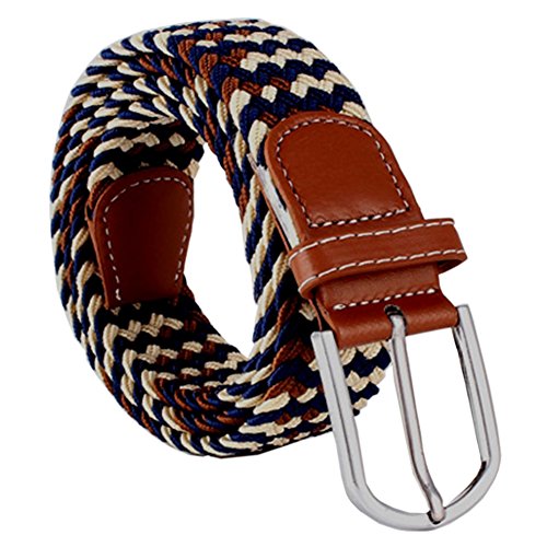Men's Mixed Color Stretch Canvas Braided Belt Women Woven Waist Belts3