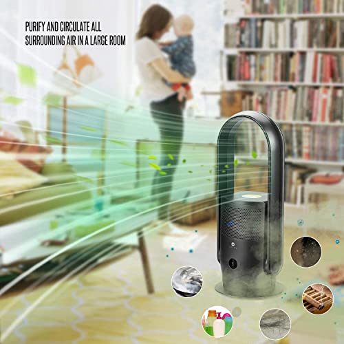 ULTTY Bladeless Tower Fan and Air Purifier in one, 90° Oscillating Bladeless Fan with Remote, Touch, 8H Timer, Floor Fans for Bedroom Whole Room Home Office R021, Black