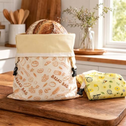 Bolsa de pan de algodón y cera de abejas reutilizable para conservar repostería casera 3