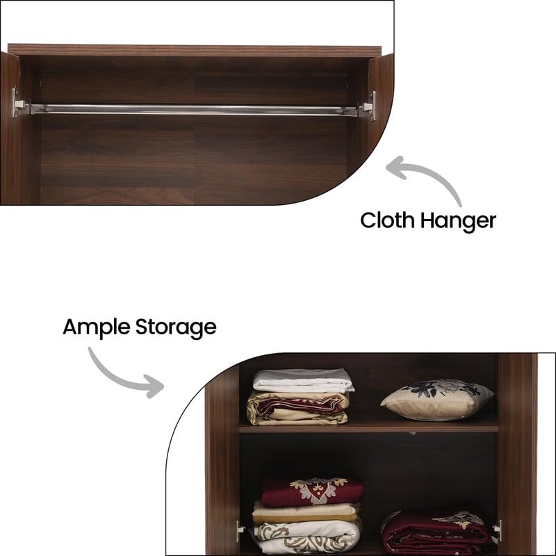 Image of Royaloak Baleno 2 Door Wardrobe, Engineered Wood Almirah with Melamine Finish, Clothes Storage Cabinet with Hanging Rod, Modern Bedroom Cupboard, W 30.70 x D 17.51 x H 70.86 Inches