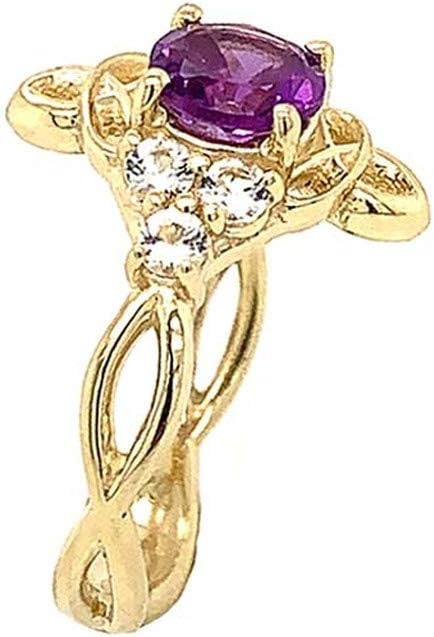 Certified 10k Yellow Gold Genuine Amethyst and White Topaz Engagement/Wedding Ring with Infinity Band (Size 10.25)
