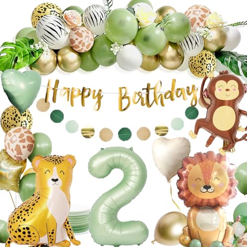 Deko 2. Geburtstag Junge Mädchen, Geburtstagsdeko 2 Jahr, Safari Grüne...
