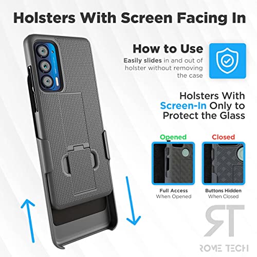 Rome Tech Belt Clip Holster Case For Motorola Edge 2021 / Verizon Moto Edge 5G Uw - Slim Shell Holster Combo - Rugged Phone Cover With Kickstand Compatible With Motorola Edge 5G Uw - Black #TOP3
