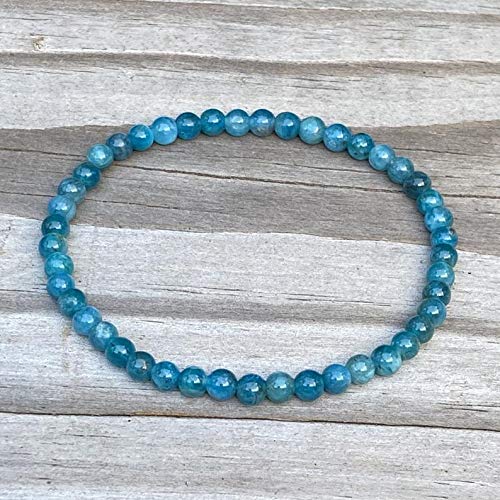 Semi-Precious Gemstone Apatite 4 mm Round Beads Smooth Beads with Stretch Bracelet 7