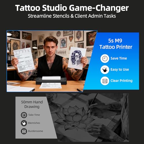 Image of Milestone M9 Tattoo Stencil Printer, Wireless Bluetooth Thermal Portable Stencil Machine for Tattooing, Upgraded 2 in 1 Professional Tattoo Stencils & Document Printer Compatible with iOS /Android /PC