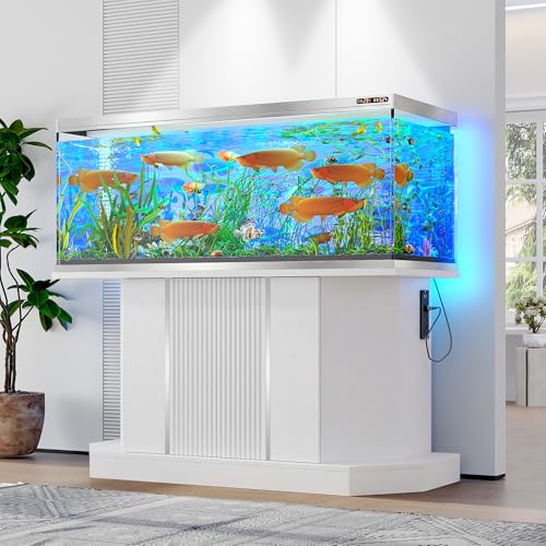 Image of 55-75 Gallon Aquarium Stand with Power Outlet, Heavy Duty Fish Tank Stand with 4 Cabinets, Storage Cabinet for Turtle Tank & Reptile Terrarium, 880LBS (47 inch-White)