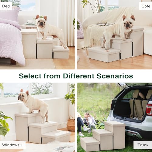 Love's cabin Dog Stairs for High Bed, Foldable Pet Stairs for Small Medium or Large Dogs Puppy with Storage for Bed or Couch, Cat Dog Steps Ramp with Zip up to 200 lbs, Beige, 3 Steps by Love's cabin - Used condition - Image 6