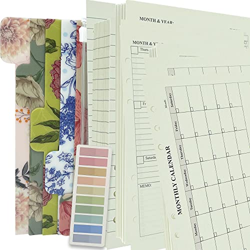 90+54+14 A5 Refill Paper With Undated Monthly Weekly Calendar Planner Inserts, A5 6 Ring Loose Leaf Paper Filler Paper Refillable Lined Paper Refill For 6 Ring Binder Planner Journal Agenda Notebook #TOP20
