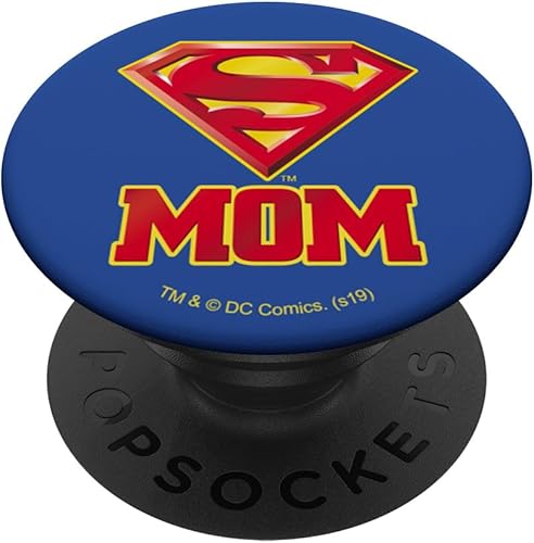 Superman Super Mom Shield Logo PopSockets - Agarre y soporte para teléfonos y tabletas, Negro