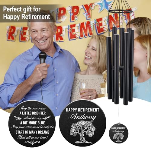 Image of Personalized Retirement Wind Chimes for Outside, 36 inch Happy Retirement Gift for Women, Men, Coworker, Colleague, Boss, Teacher, Nurse, Friend, Going Away Garden Patio Decor
