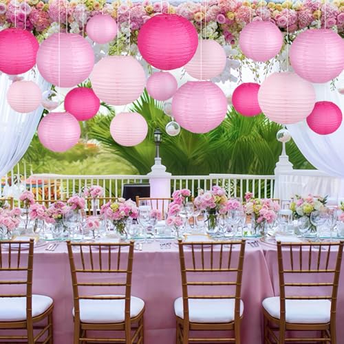 Image of 15-Pack Pink Paper Lanterns, Hanging Party Decorations