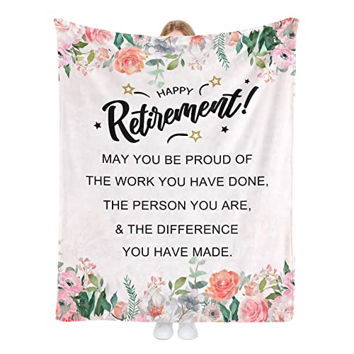 Retirement Gifts for Women 2022 Retirement Blankets for Female Mom Wife Grandma Nurses Coworkers Friends Happy Retirement Flannel Fleece Blanket for Bedding Sofa Retirement Party Decorations (60 x50 )