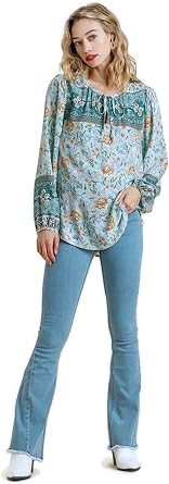 Umgee Womens Mixed Floral Border Print Top