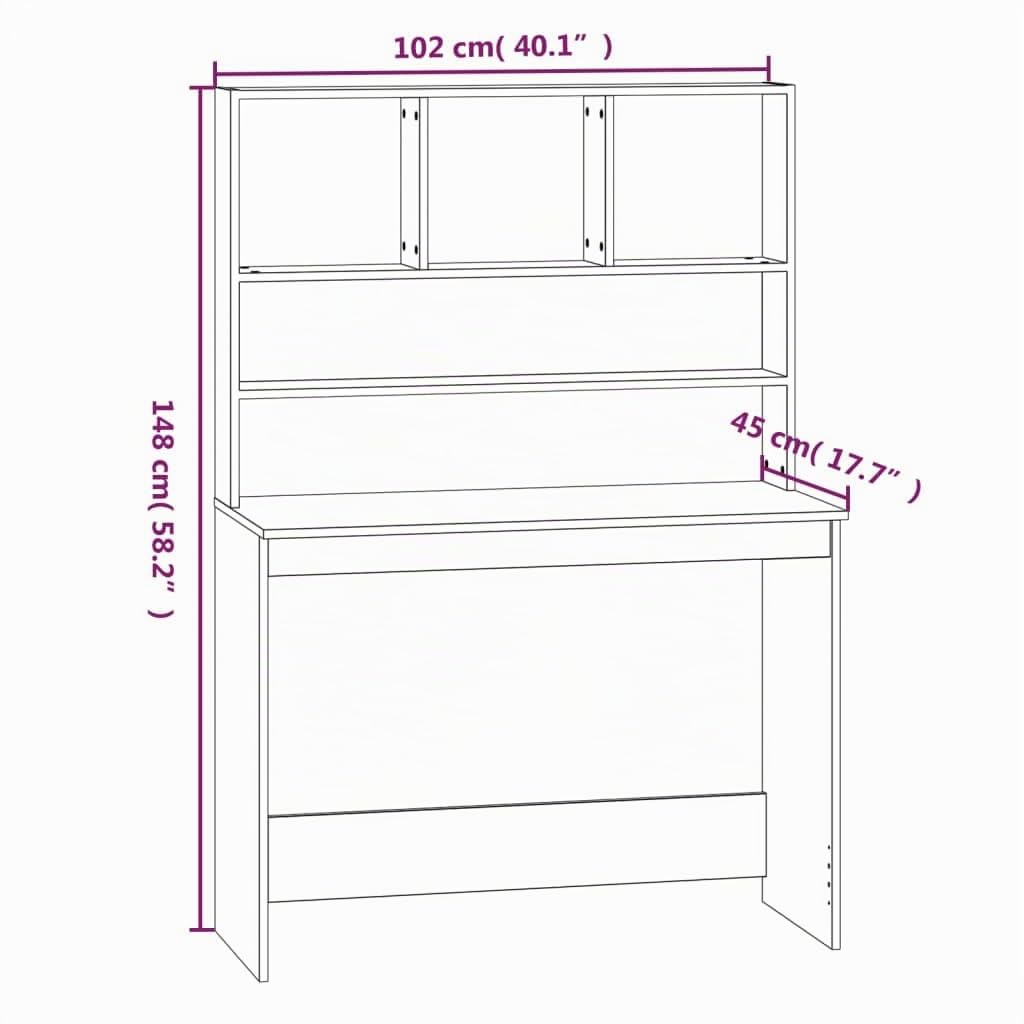 vidaXL Bureau avec étagères Blanc 102x45x148 cm Bois d'ingénierie