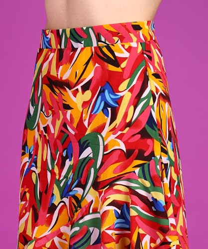 Image of POPWINGS Casual Floral Printed Asymmetric Flare Skirt for Women || Stylish Knee-Length Flare Women Skirt Trendy Western Regular Wear Knee-Length Women Skirt