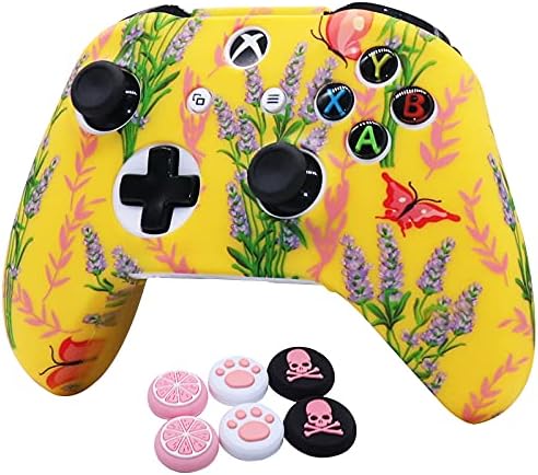 RALAN Controller Silicone Pores and skin, Silicone Controller Cowl Pores and skin Protector Suitable for Xbox One S/X Controller (Black Professional Thumb Grip x 8,Cat + Cranium Cap Cowl Grip x 2) (Yellow)