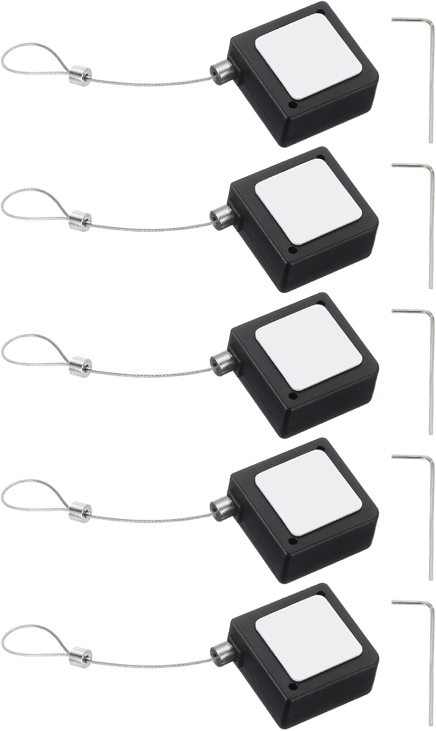 PATIKIL Retractable Remote Control Cable Tether (3.3ft / 1M, Black)(5 Set) Square Remote Control Security Lanyard Lock Adjustable Locking Leash with Rope Locks, Suit for - TVs/Tablets