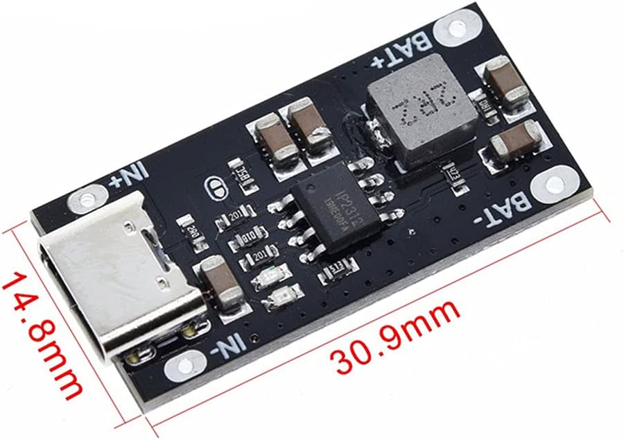 Top view of the Rakstore IP2312 charging board with dimensions indicated.