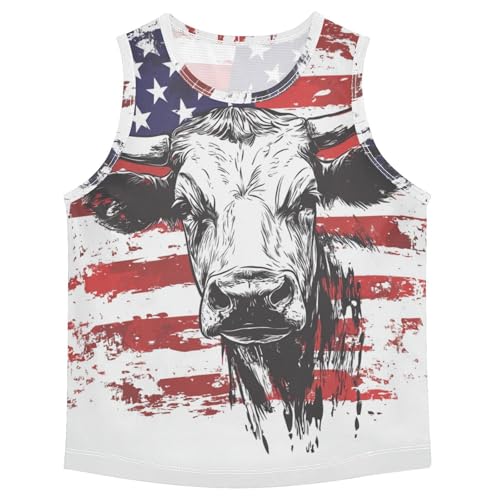Boys Tank Top Shirts American Flag and Cow Animal Sleeveless T-Shirts Crew Neck for Kids Clothing Children