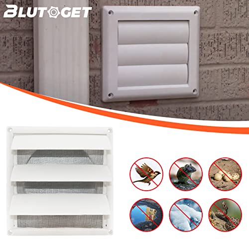 Blutoget 6\" Louvered exhaust Vent Cover 8\" x 8\" Oversize dryer outlet cover for Exterior Wall Vent Hood Outlet Airflow - 6 Inch Vent Cover Exterior with 4 Vent Screen Screw (White) - Thumbnail 5