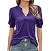 T-Shirt a Maniche Corte con Scollo a V da Donna Primavera ed Estate Manica a Lanterna Casual Sciolto Tinta Unita Semplice e alla Moda